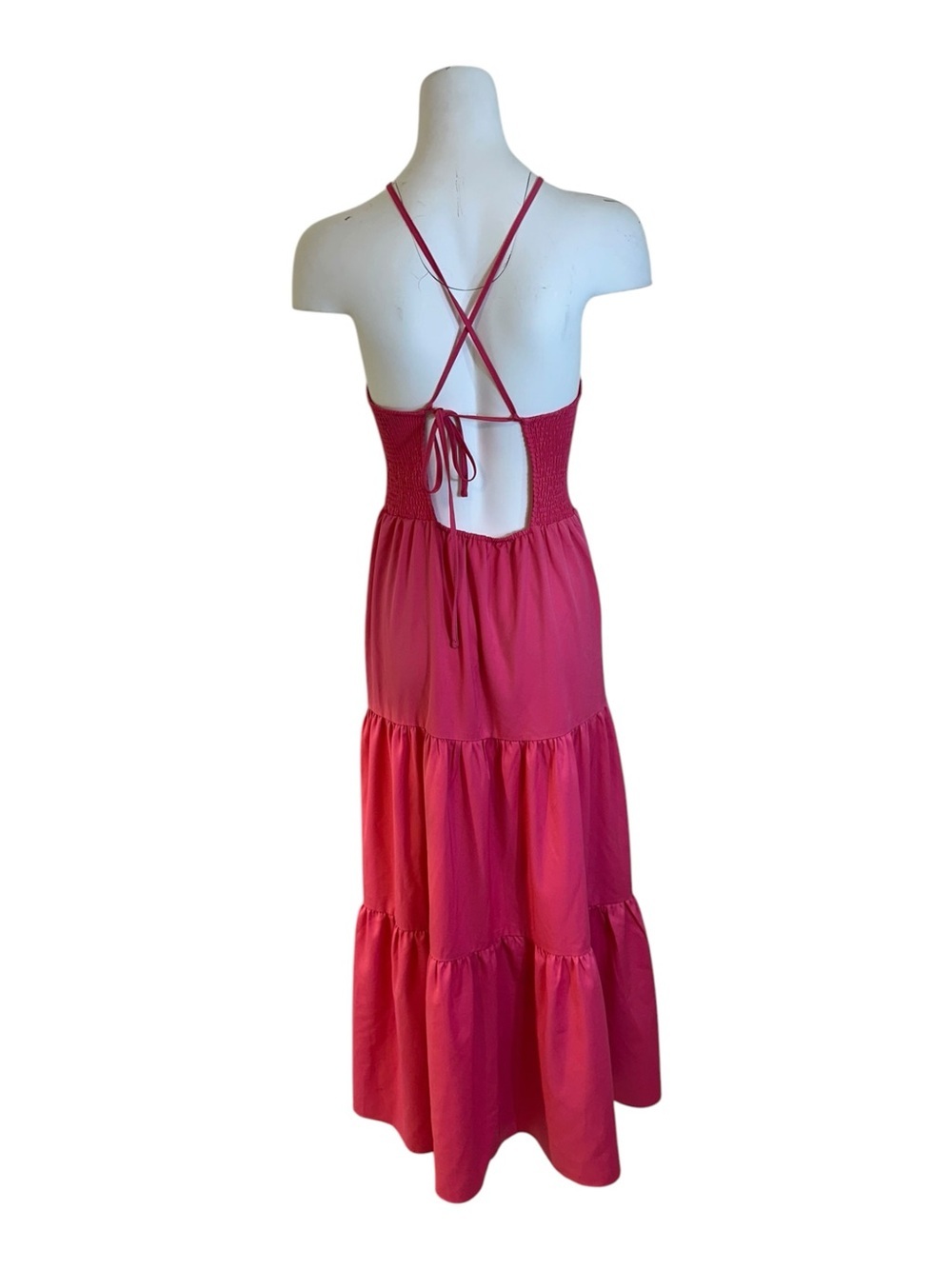 Lulus Pier and Now Hot Pink Smocked Tie-Back Midi Dress Size Medium - Picture 7 of 11